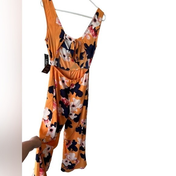 Lulus Heart Abloom Orange Floral Print Tie-Back Wide-Leg Sleeveless Jumpsuit XS - Picture 4 of 12